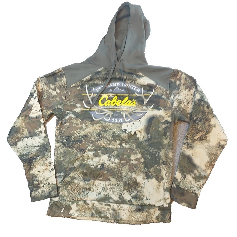 Cabelas Mens Big Game Hunter Camouflage Fleece Lined Hoodie Green Small